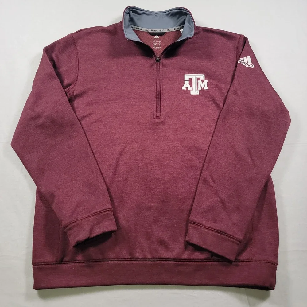 Adidas Team Issue 1/4 Zip Pullover Mens XL Maroon Heathered Texas A&M Fleece